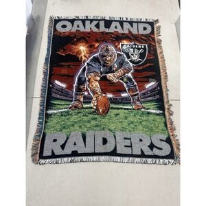 VTG Oakland Raiders Woven Tapestry Throw Blanket Monster Lightning NFL Northwest